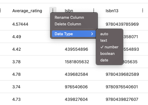 Setting Column Type